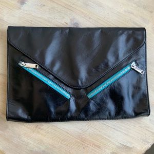LODIS Envelop Clutch, Black with Turquoise Zipper Accents